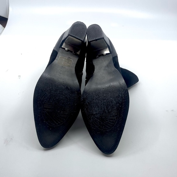 Black Suede Heeled Boots with Silver Metallic Toe Cap - Picture 2 of 9